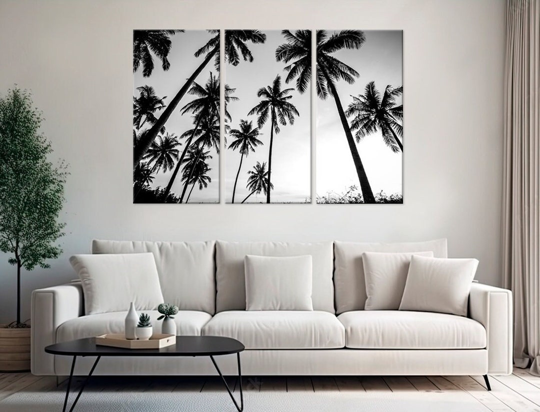 Tropical Palm Trees Large Canvas Print Beach & Tropical Wall Art Black ...