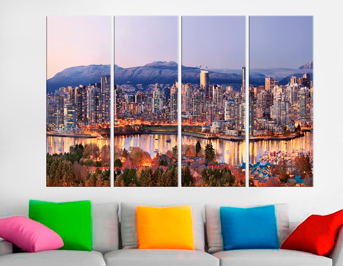 Vancouver Framed Canvas Print Set Vancouver Skyline Canada Etsy