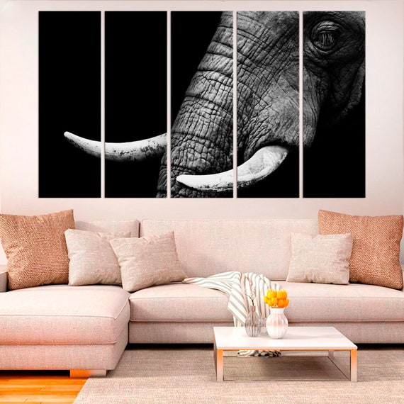 Elephant Decor Black And White Animal Print Large Canvas Art Fine Art Photography Wall Hanging Wild Life Poster Living Room Wall Art