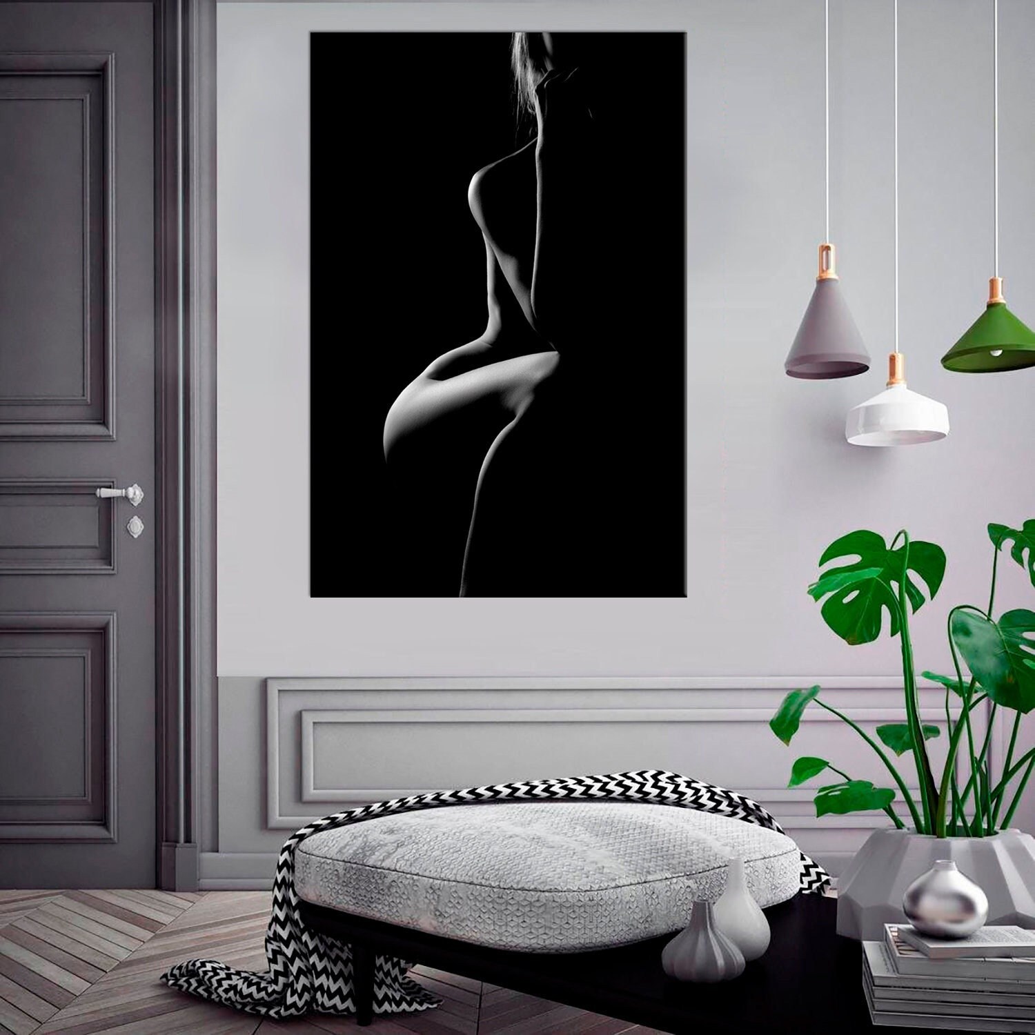 Nude Silhouette Girl Female Body Art Modern Decor Black And White Photo Nude Silhouette Girl Female Body Art Modern Decor Black And White Photo
