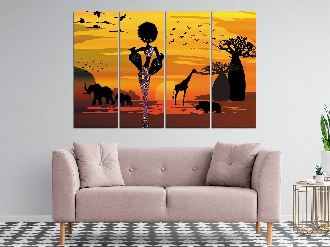 African Woman Bedroom Wall Art-Baobab Trees Modern Ink | Etsy