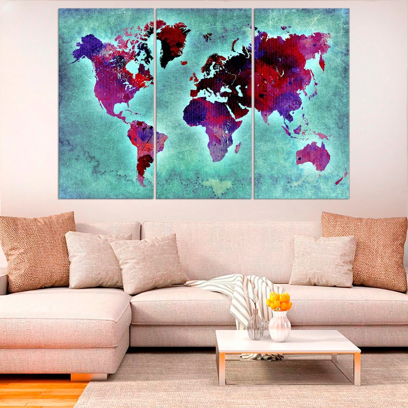 GRUNGE MAP CANVAS WALL ART PICTURES PRINTS DECOR LARGER SIZES AVAILABLE