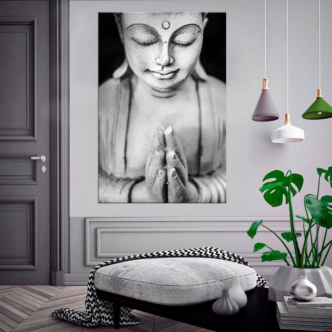 Buddha Statue Spiritual Wall Art Black & White Meditation Poster Zen ...
