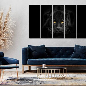 Svart panter väggkonst målning | Bildtryck på kanvas | Djurbilder | Svart panter konst | Stor katt vilda djur | Konstfoto bild 4