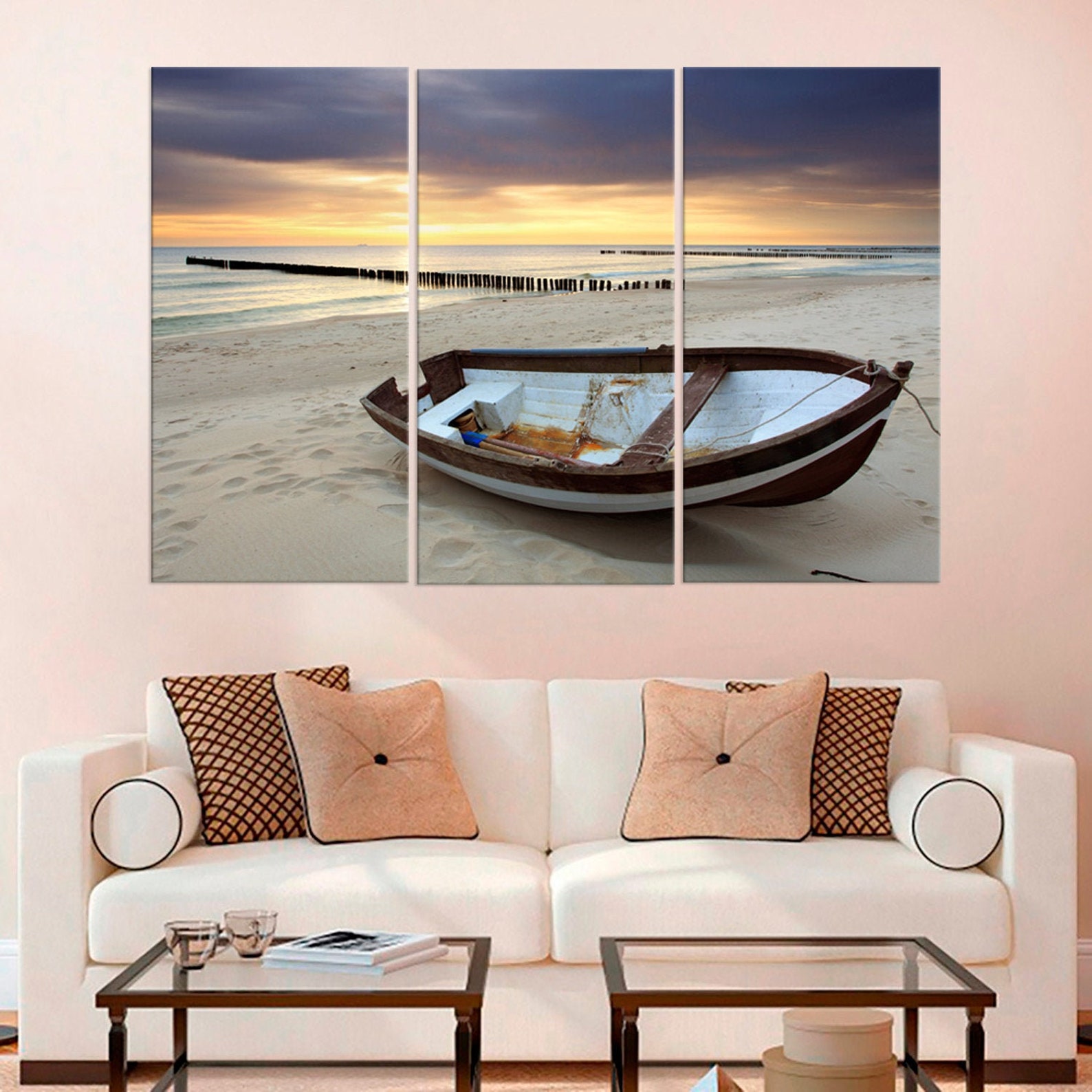 Wooden Boat Sea View Coastal Wall Art Nautical Decor Ocean Etsy