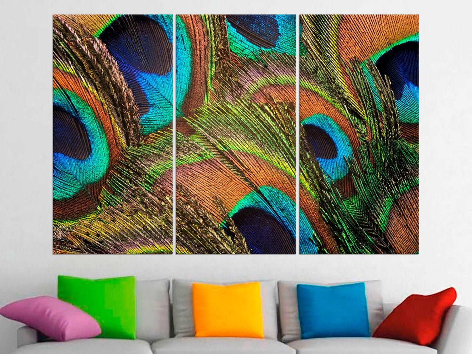 Peacock Feather Colorful Wall Art Large Canvas Art Fine Art | Etsy