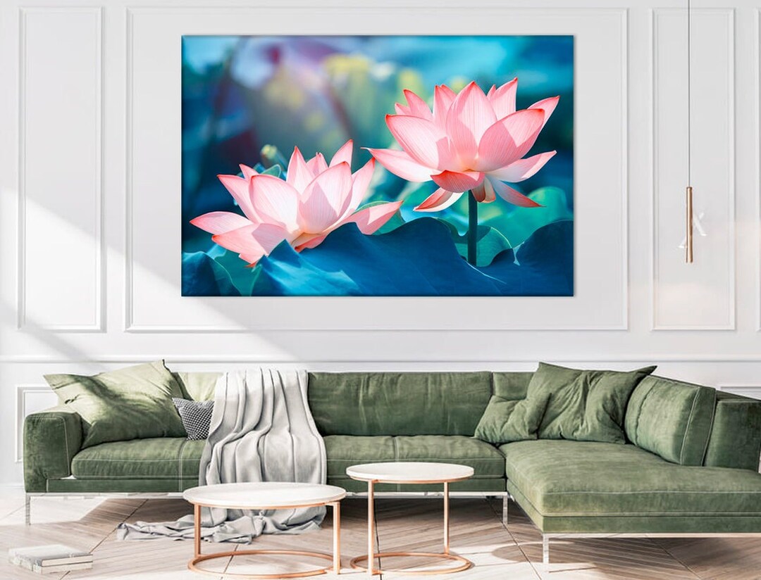 Pink Lotus Flower Wall Art Large Canvas Print Floral Wall Decoration ...