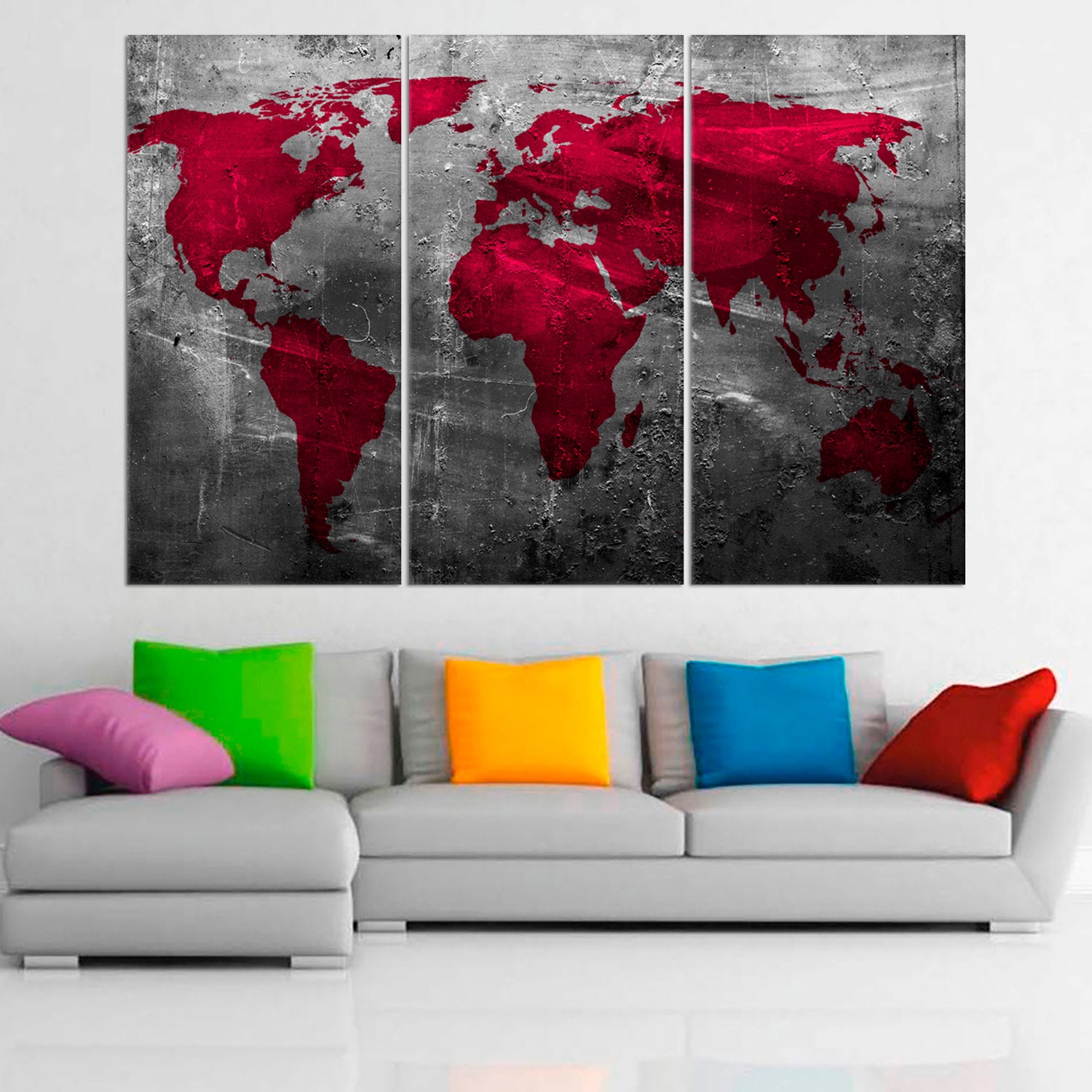 Grunge World Map Black World Map Art Travel Gift 5 Panels Wall | Etsy
