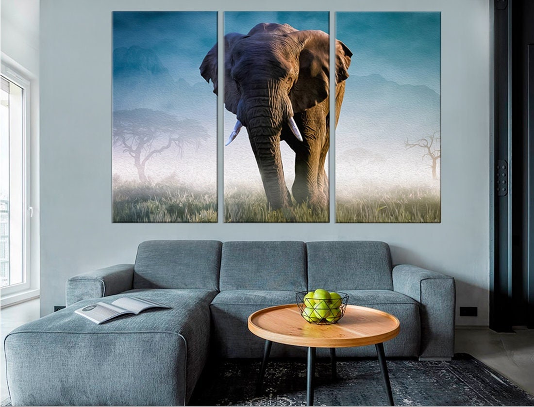 36X24 Elephants in The Sunset Africa Landscape Canvas Wall Art Picture Print 