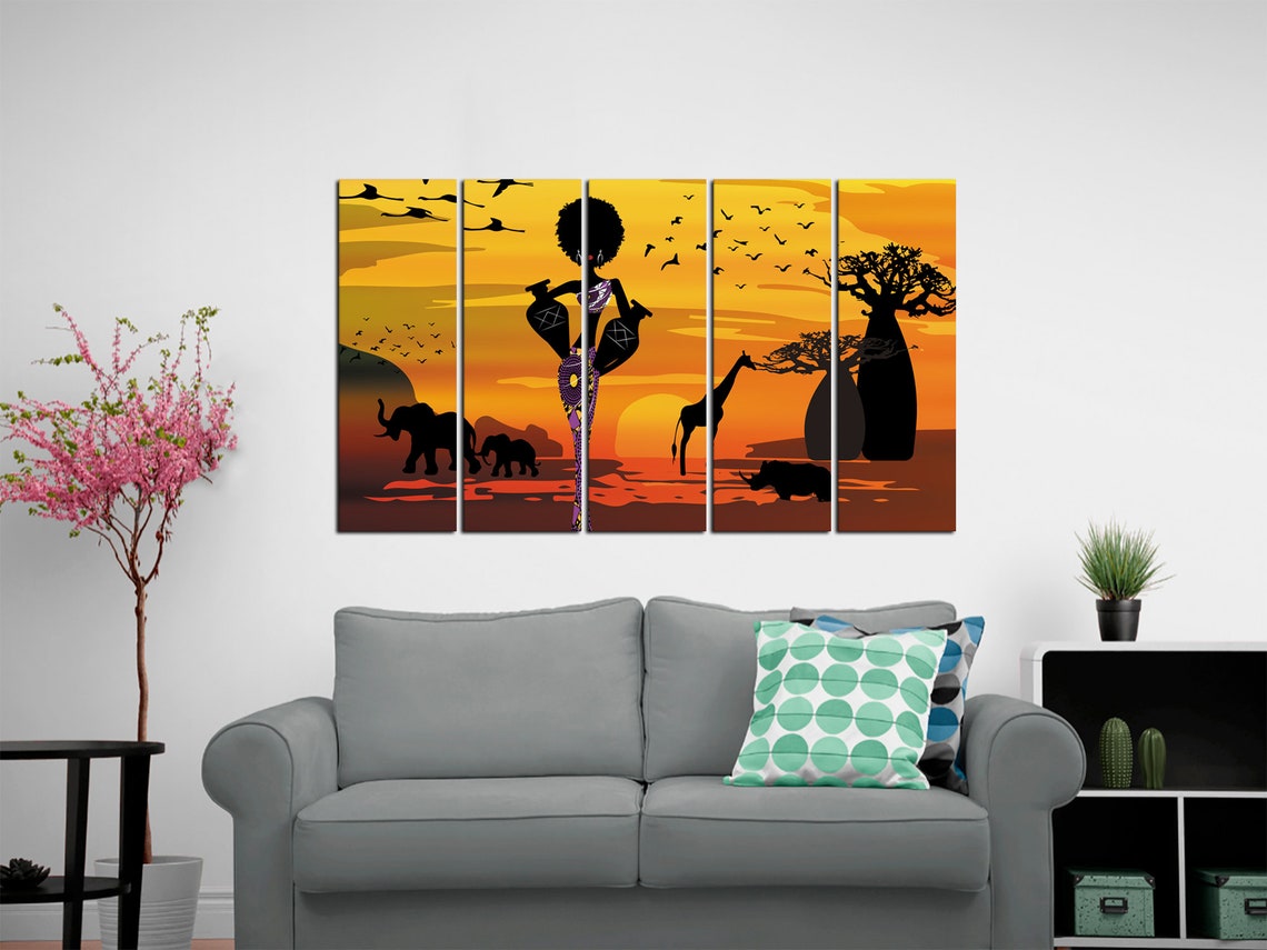 African Woman Bedroom Wall Art-Baobab Trees Modern Ink | Etsy