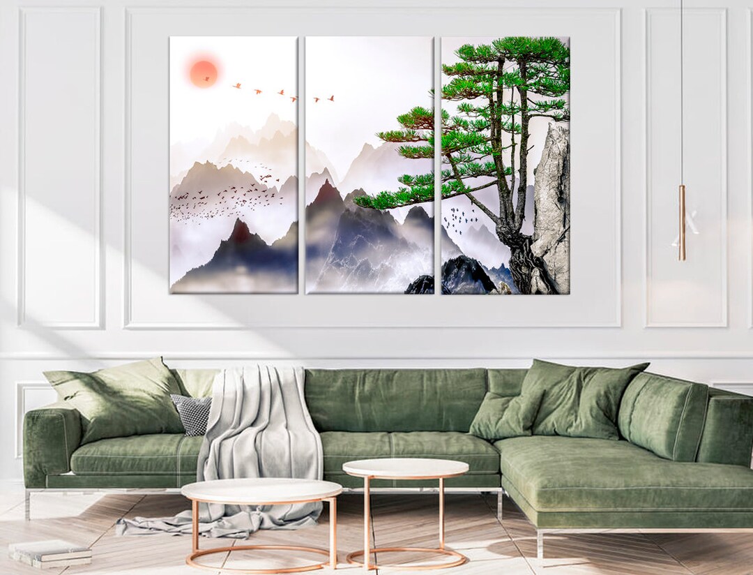 Asian Wall Decor Mountains Wall Art Japanese Landscape Print on Canvas ...