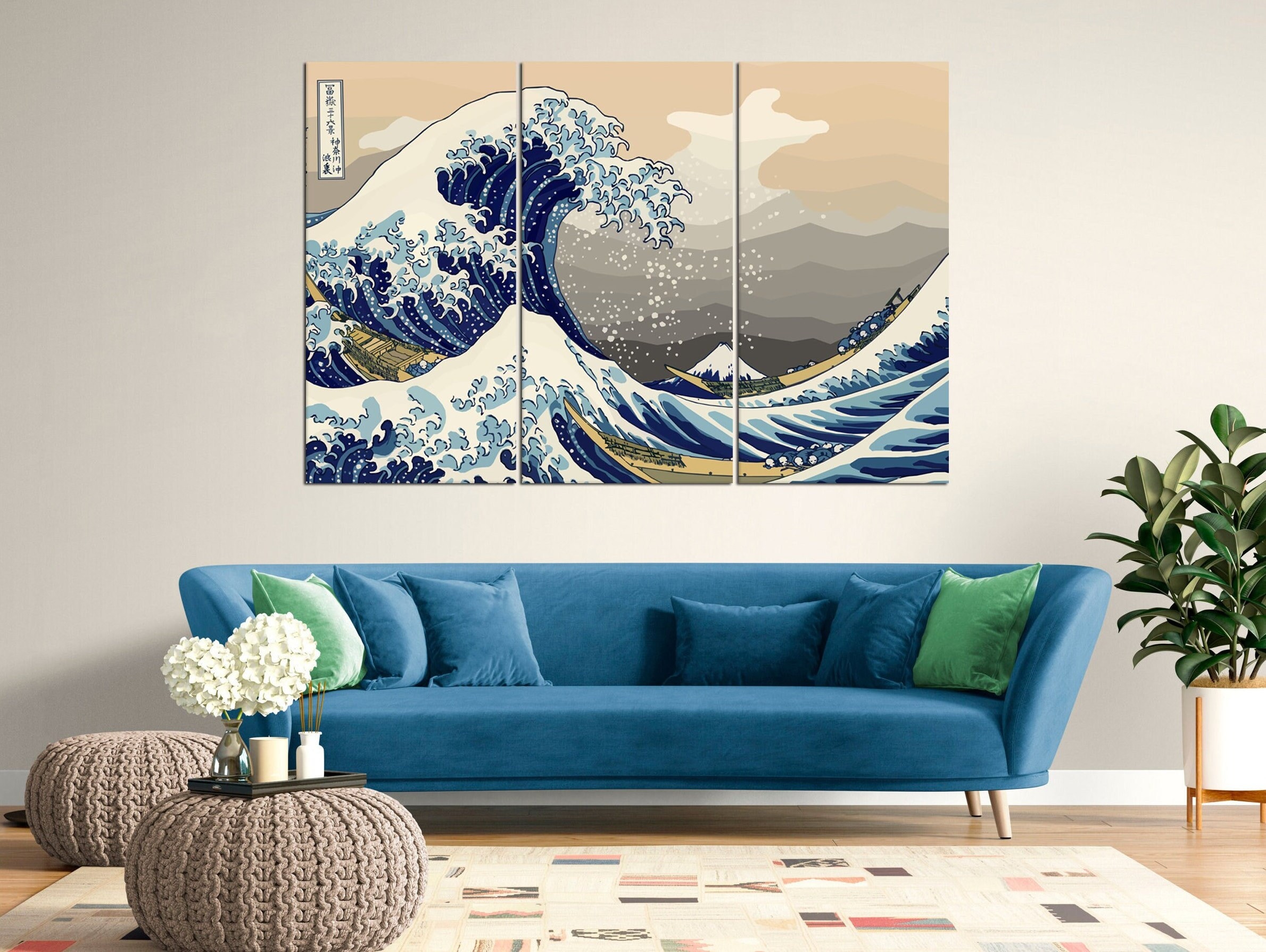 The Great Wave Japanese Canvas Print Reproduction Kanagawa Etsy