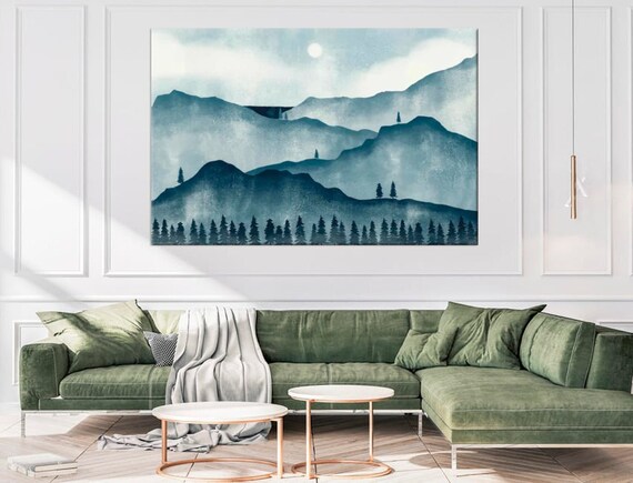 Mountains by the Forest - Nordic Scandinavia Abstract Color Wall Art on  Wood Stretched Canvas with Frame for Vintage Home Decor