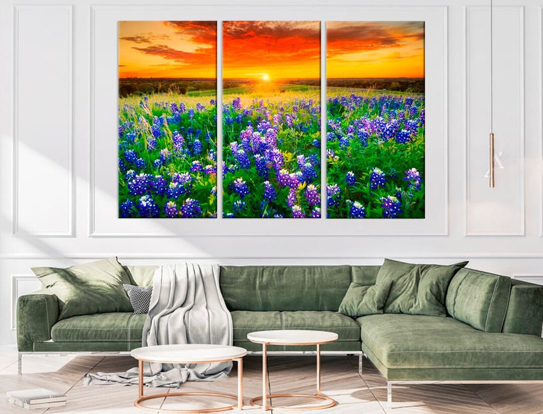 Wildflower Field Wall Art Colorful Sunset Flower Field Large Canvas ...
