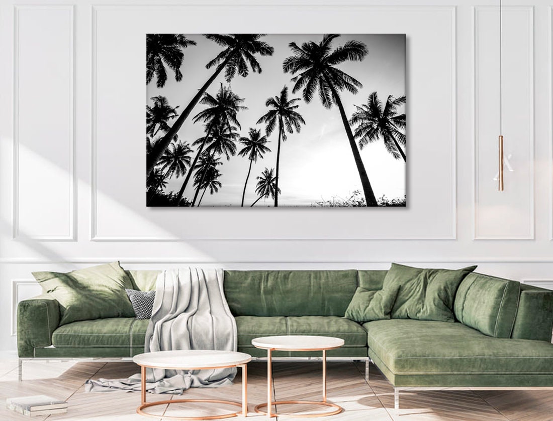 Tropical Palm Trees Large Canvas Print Beach & Tropical Wall Art Black ...