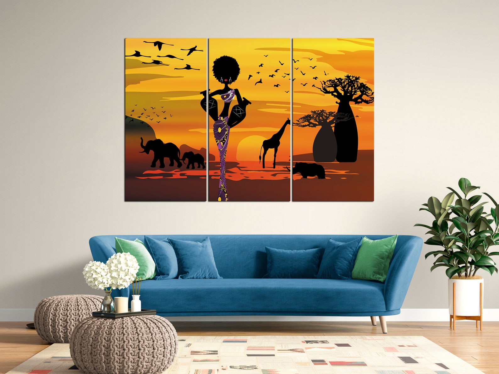 African Woman Bedroom Wall Art-Baobab Trees Modern Ink | Etsy