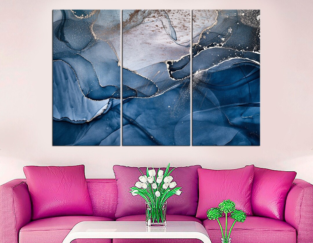 Blue Marble Wall Art Decor Modern Canvas Print Painting Etsy