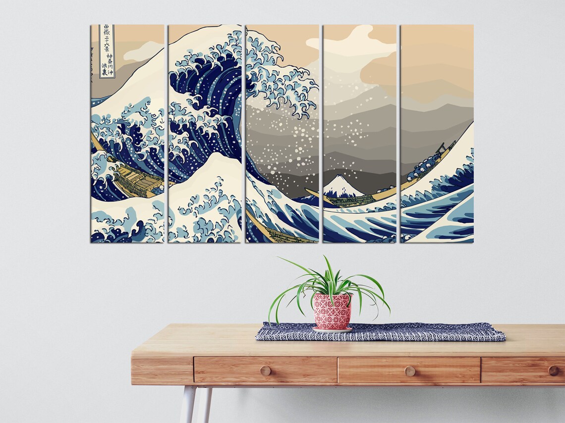 The Great Wave Japanese Canvas Print Reproduction Kanagawa Etsy