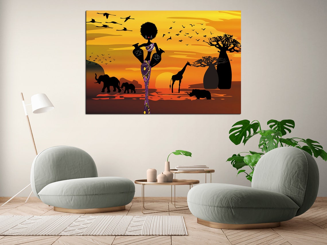 African Woman Bedroom Wall Art-Baobab Trees Modern Ink | Etsy