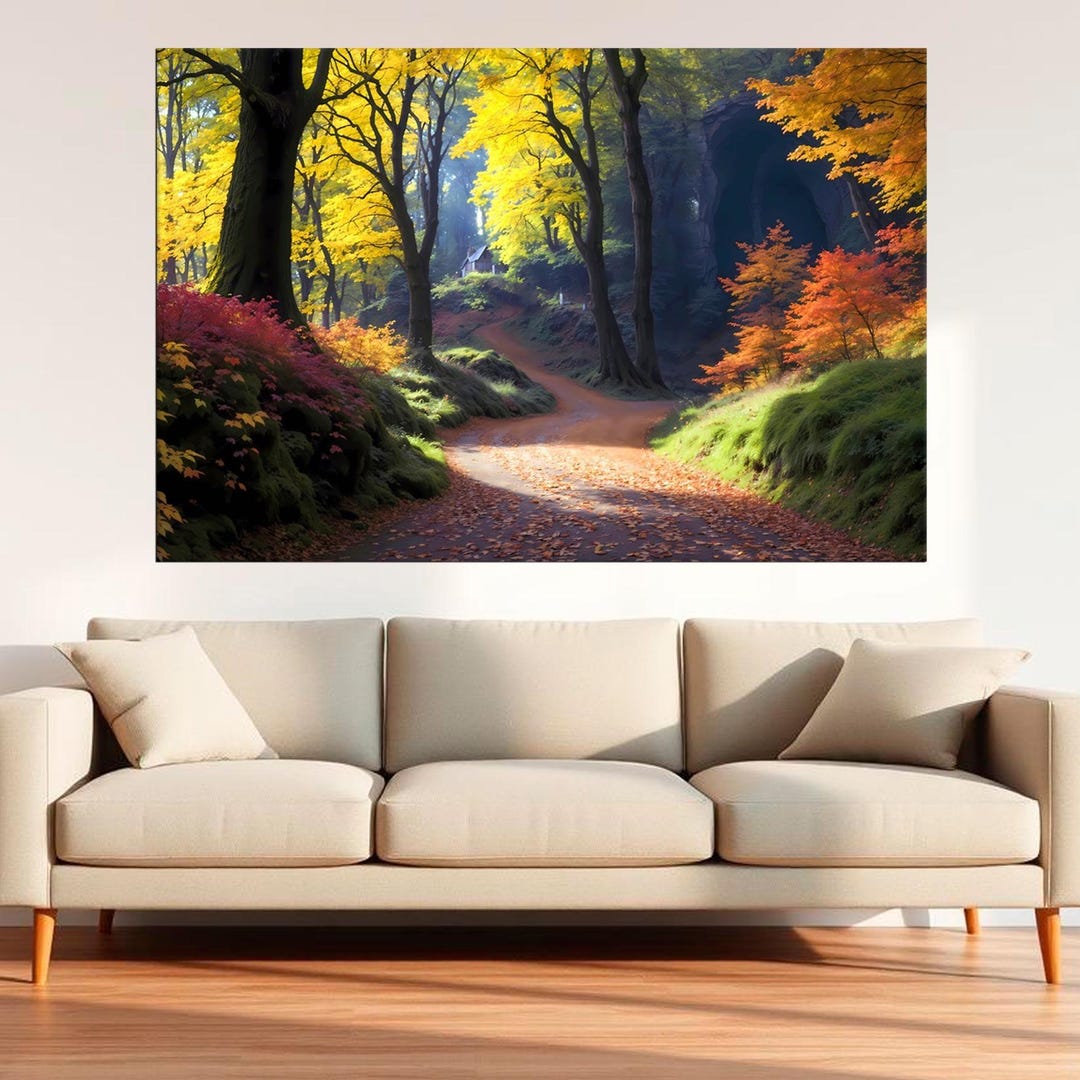 Autumn Forest Canvas Wall Art, Fall Path Print, Golden Autumn Wall Art ...
