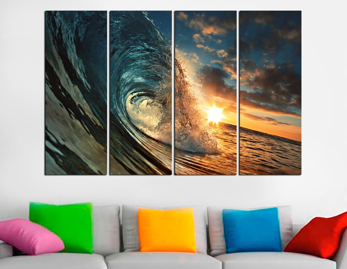 Ocean Surfing Wave Wall Art Blue Wave Picture on Canvas Print Etsy