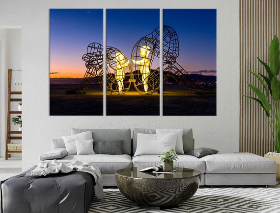 Sculpture Love Burning Man Festival Metal Line Art Canvas Print Children Imprisoned in Adult Bodies Man Body Wall Art