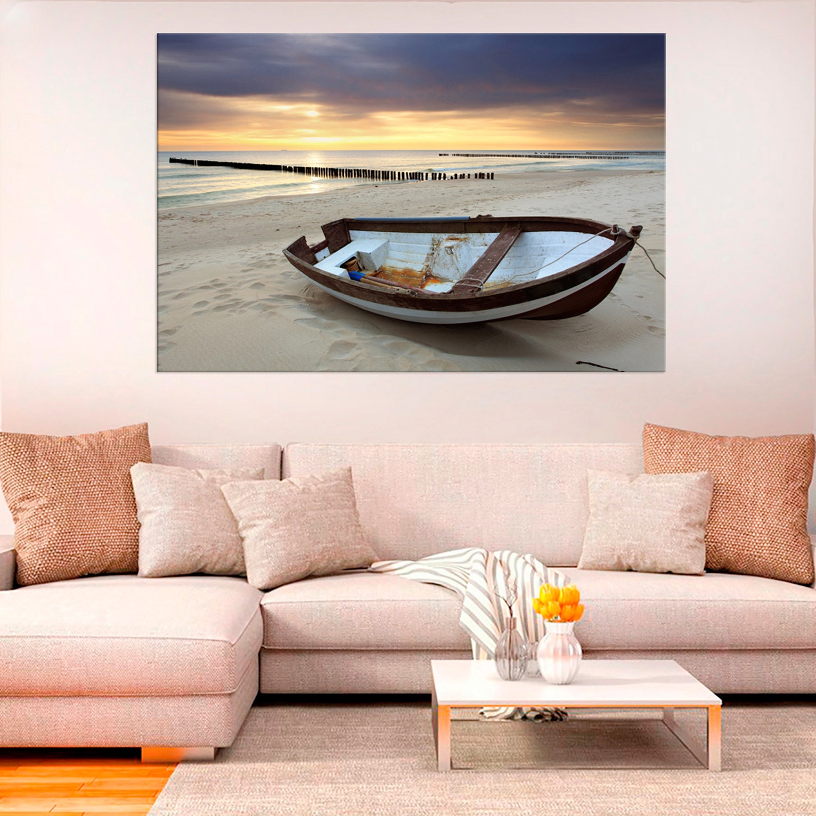 Wooden Boat Sea View Coastal Wall Art Nautical Decor Ocean Etsy