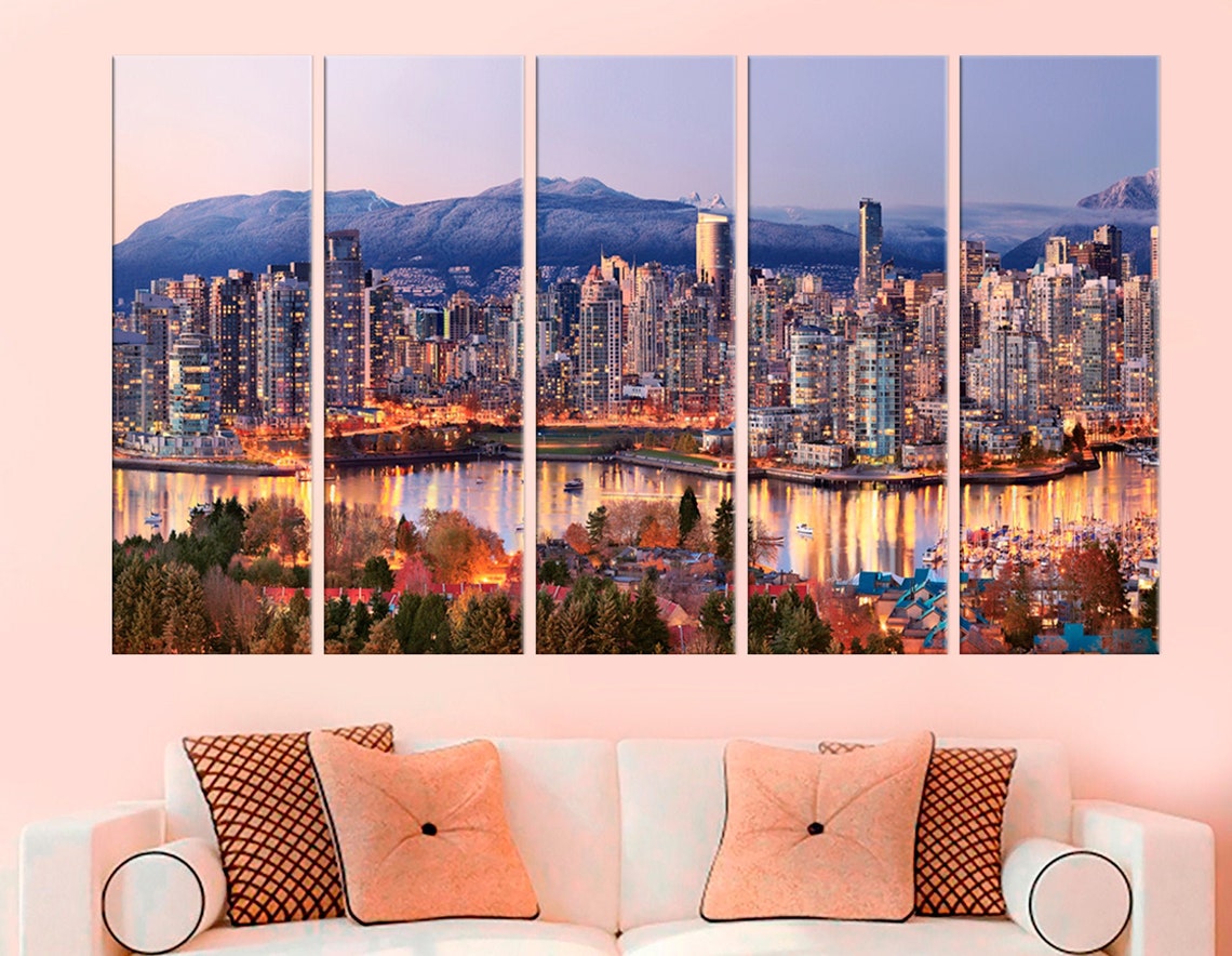 Vancouver Framed Canvas Print Set Vancouver Skyline Canada Etsy