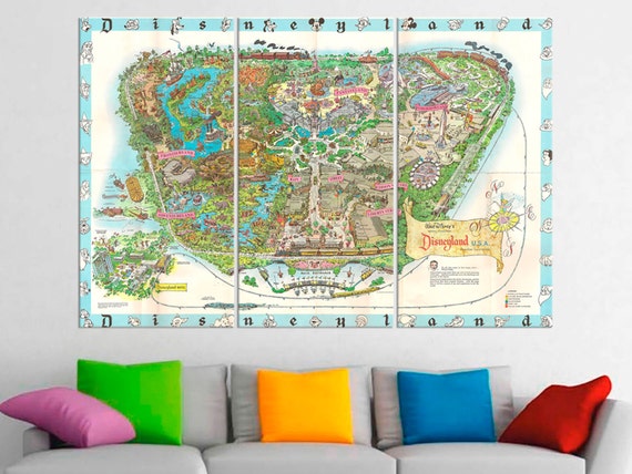 disneyland world map 1971 disneyland map wall art retouched vintage map disney land canvas print birds eye view magic kingdom mickey mouse giclee prints lifepharmafze com