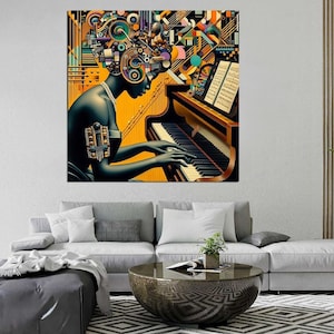 Abstracte canvasprint innerlijke melodie, menselijke muzikale vormen muurdecoratie voor huisdecoratie, trendy kunstschilderij, levendige abstractie