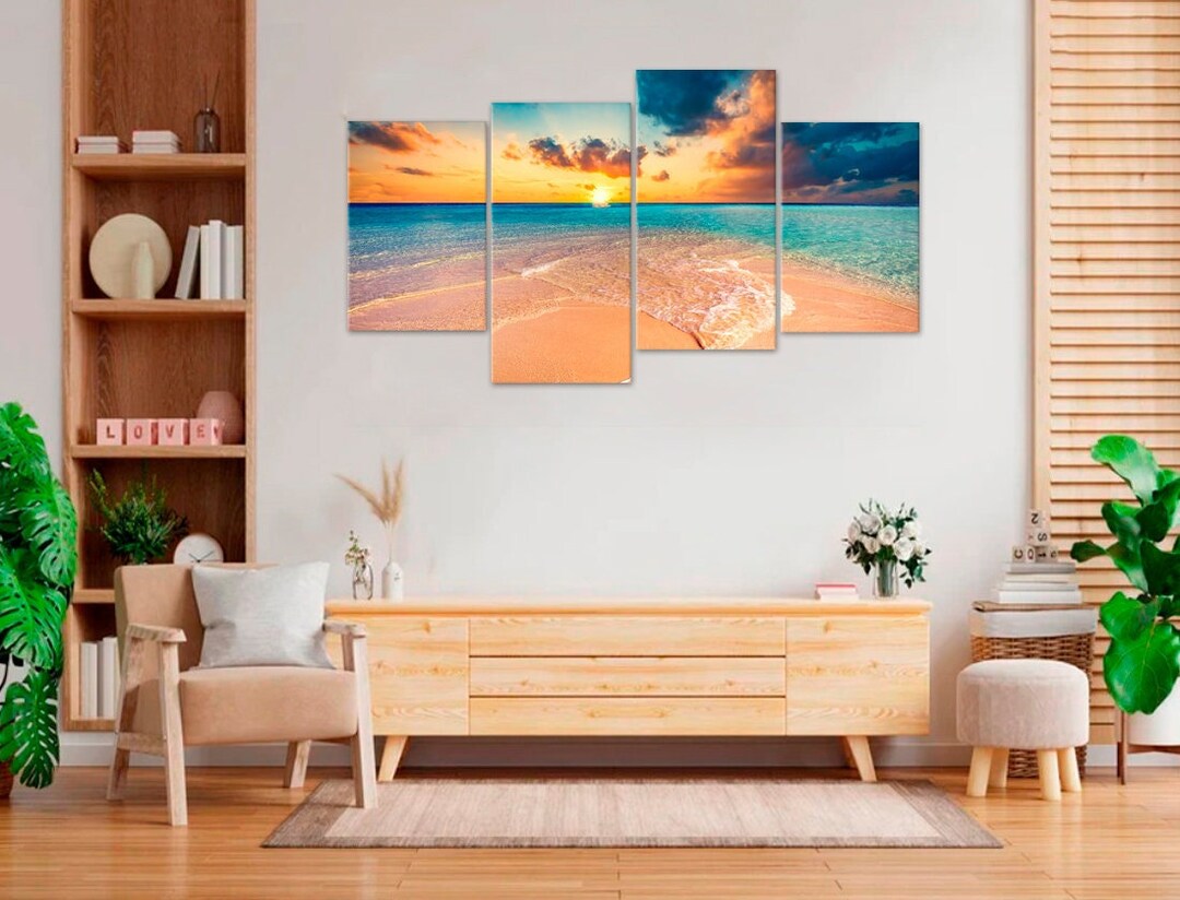 Ocean Wall Art Coastal Beach Wall Decor Horizon White Sand Cloud Large ...