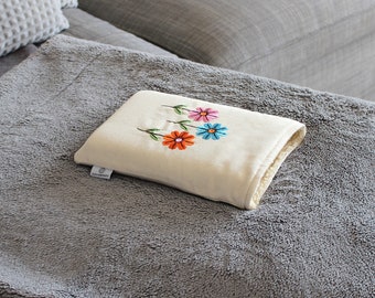 Fabric Book Pouch with the Wildflowers Embroidery, Paperback Book Sleeve