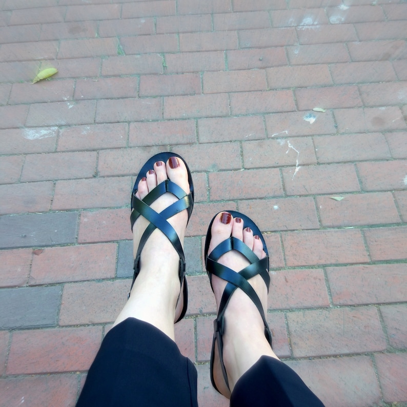 black flat sandals Summer flat leather sandals women leather sandals ancient Greek strappy sandals leather sole sandals