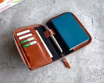 Leather A6 Zipper Notebook Cover: Fits Leuchtturm1917, Field Notes