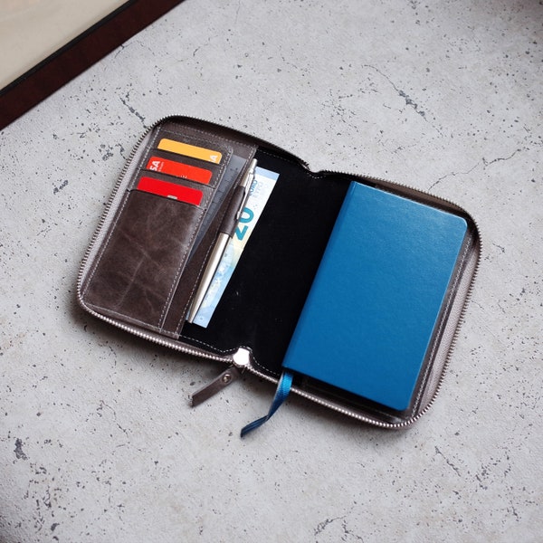 Travelers Notebook Lederhülle mit Reißverschluss, kompatibel mit Field Notes & A6