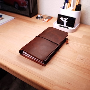 Funda de cuero para cuaderno de viaje con bolsillo tipo billetera - Tamaño estándar normal