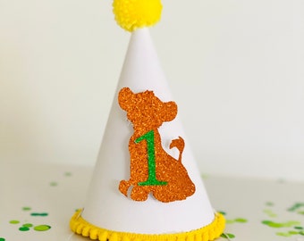 Lion King First Birthday Party Hat: Yellow Pom Pom Trim