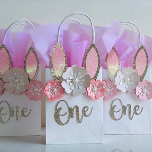 Six Bunny Gift Bags, Bunny Party Bags, Bunny Party Favor Bags, Some Bunny is One