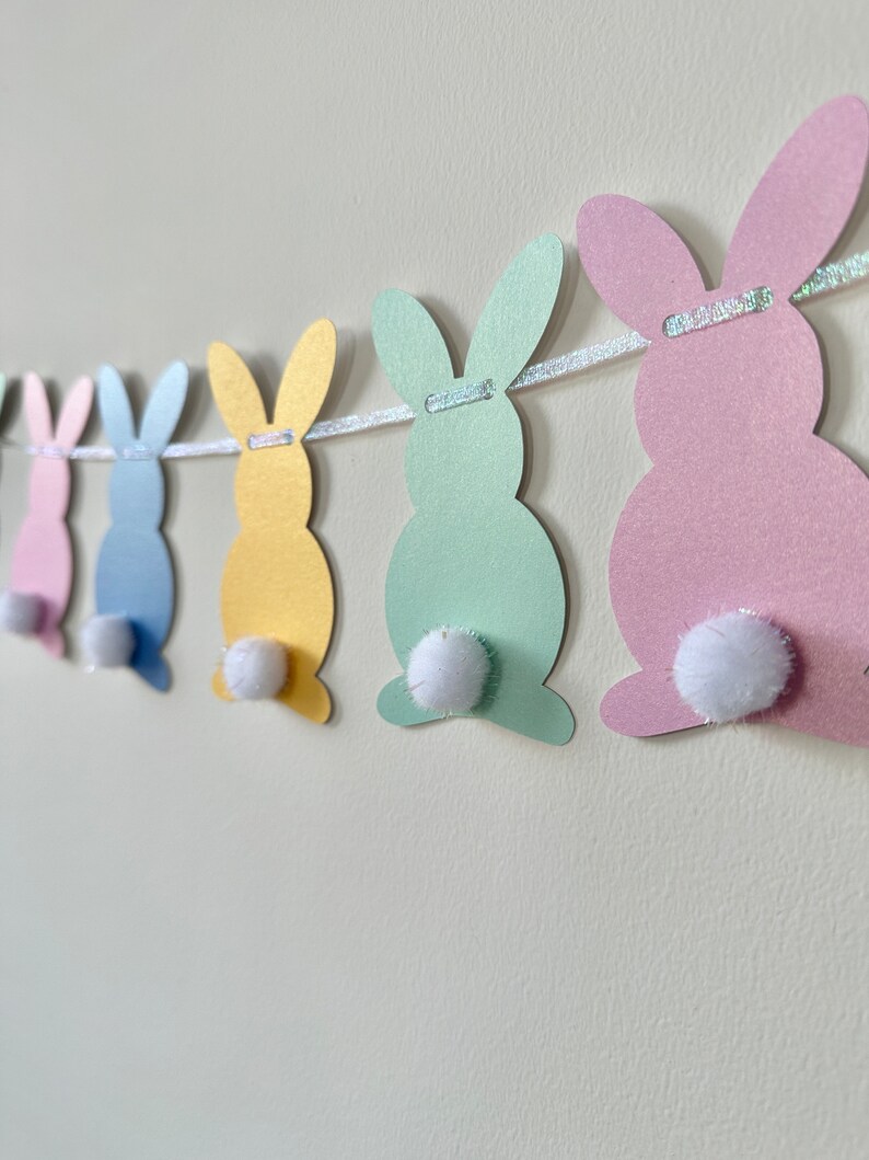 Bunny Garland: Pastel Card Stock Banner With Pom Pom Tails - Etsy
