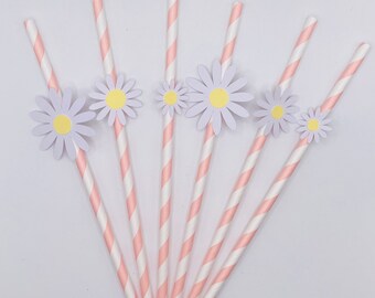 Daisy Paper Straws: Retro Party Decorations (Set of 12)