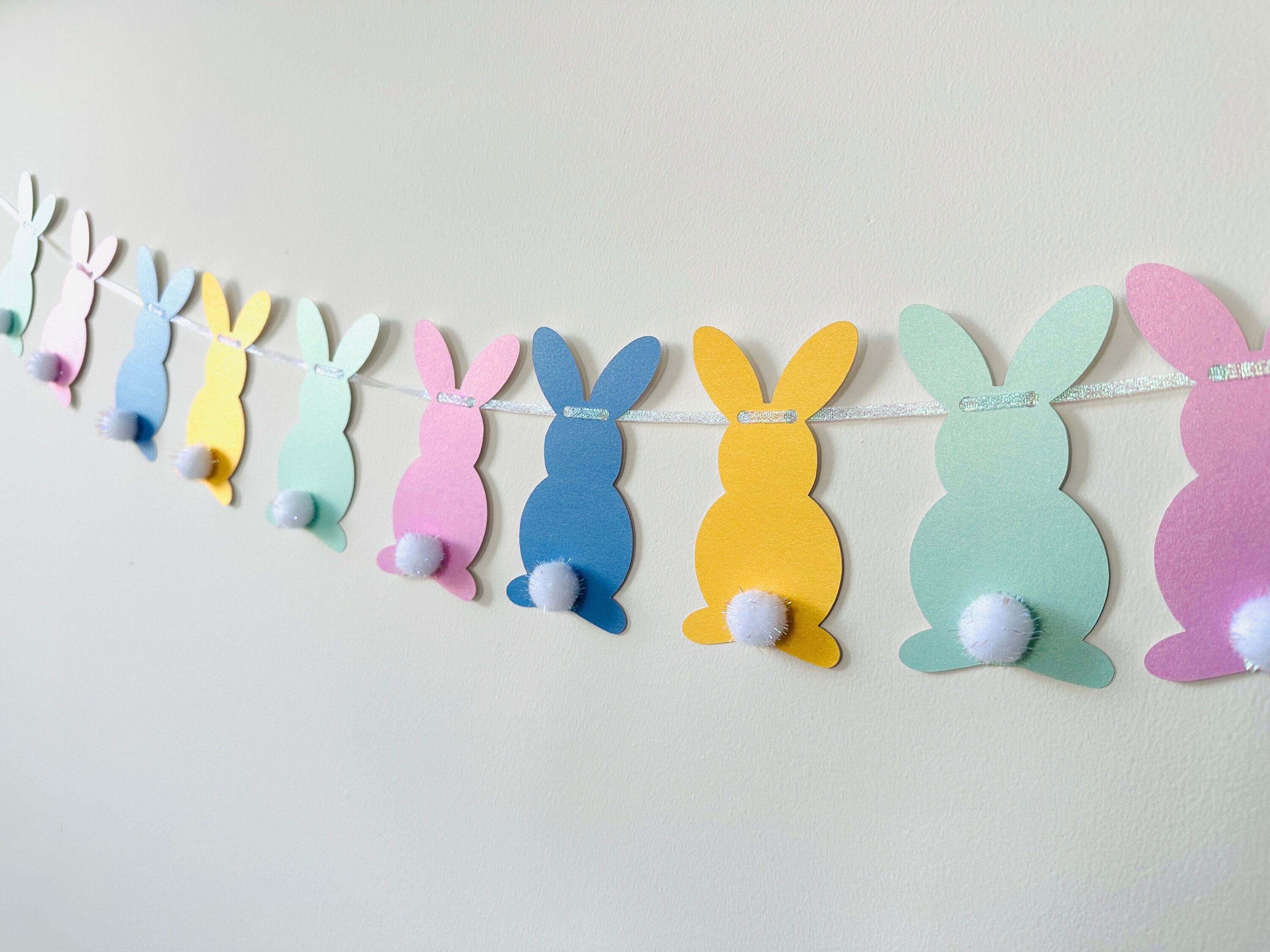 Bunny Garland: Pastel Card Stock Banner With Pom Pom Tails - Etsy
