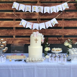 Personalized Christening Banner: Gold Foil God Bless, Rustic Chic Decor