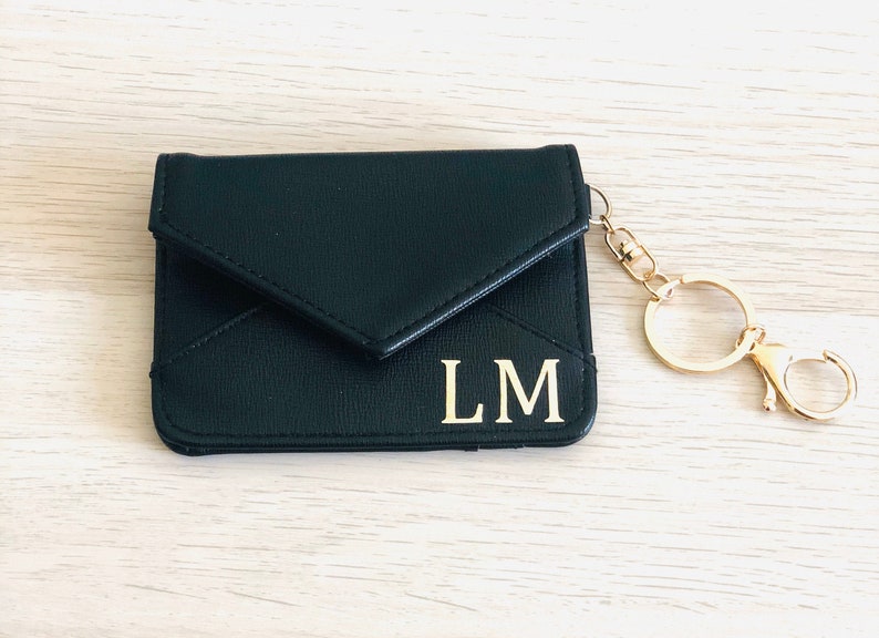 Personalozed Credit Card Holder Monogram Vegan Key Ring Etsy