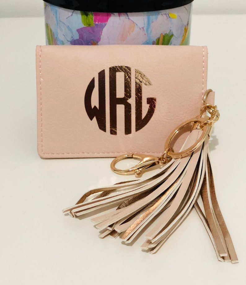 Personalozed Credit Card Holder Monogram Vegan Key Ring Etsy