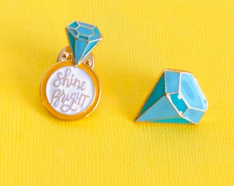 Enamel Bridal Party Pins: Diamond & Ring Set