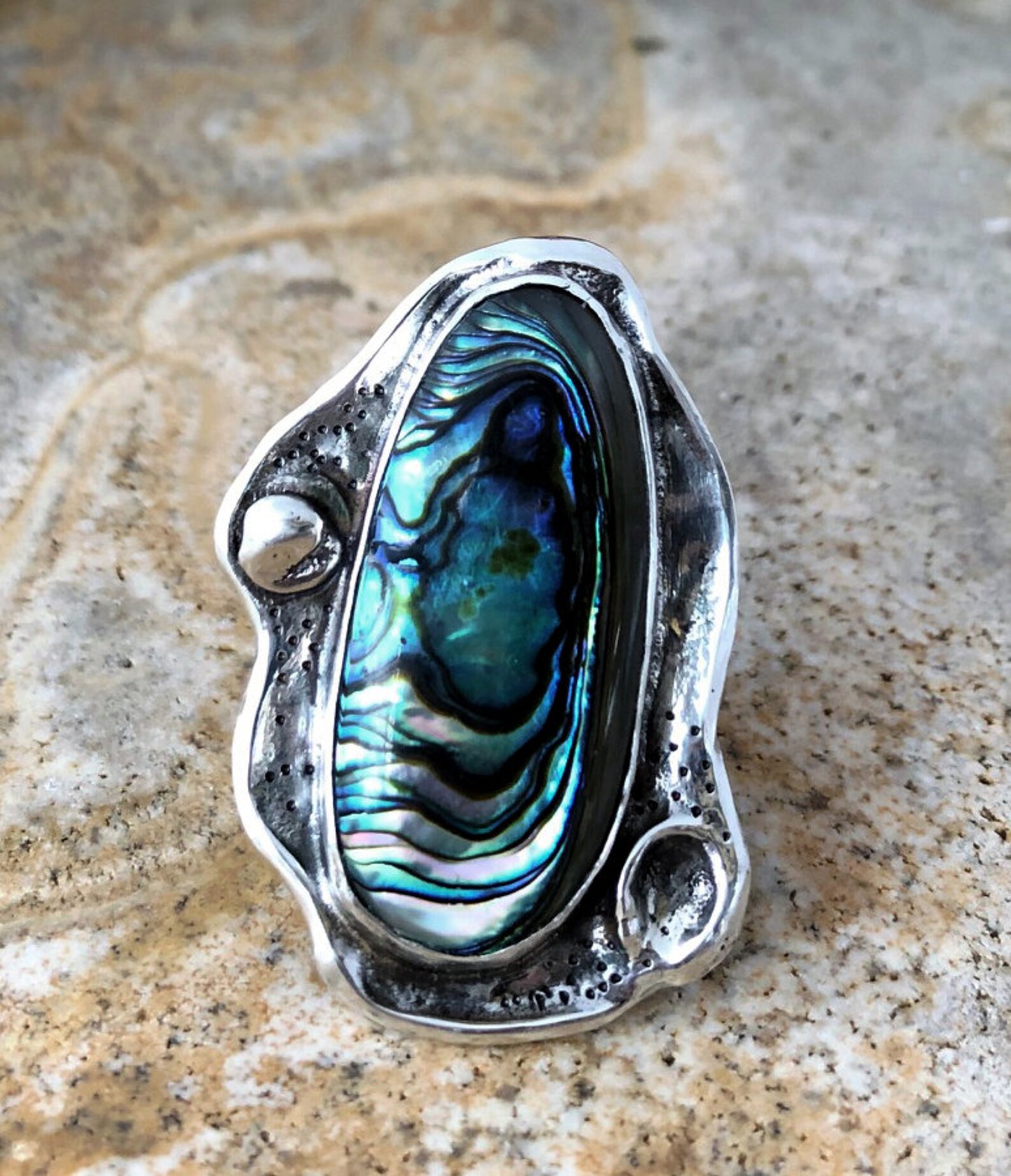 Abalone Silver Ring | Etsy