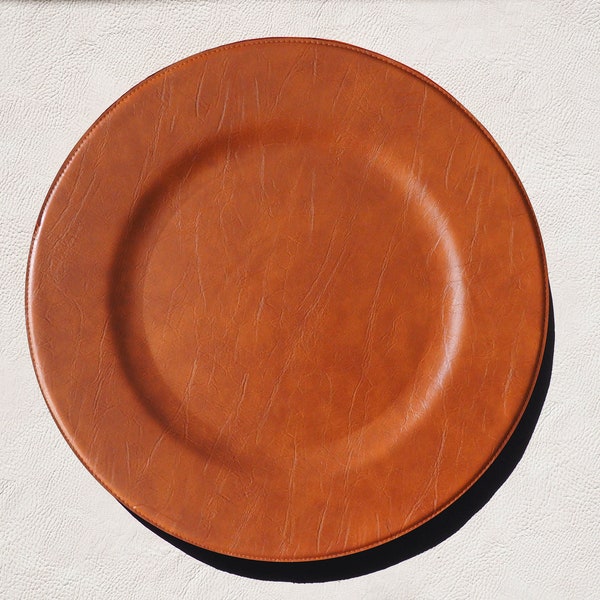 Elegant 13-Inch Vegan Leather Charger Plate in Camel - Handcrafted Modern Heirloom for Stylish Dining