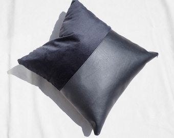 Velvet Vegan Leather Throw Pillow Cover Black