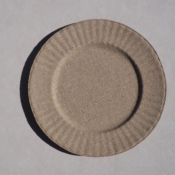 Fluted Burlap Charger Plate Tan, handcrafted, modern heirloom, 13 inch