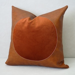 Velvet vegan Leather Throw Pillow Cover, Circle Golden Brown